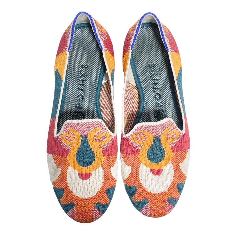 Rothy's Multicolor Patterned Knit Flats - Teal, Pink, Orange, Yellow, Cream